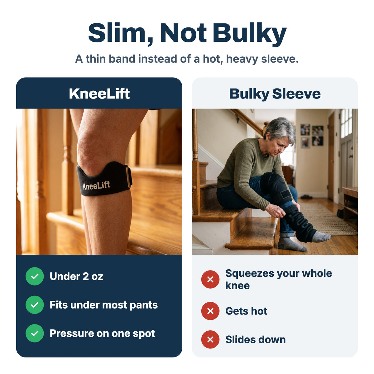 KneeLift vs a bulky knee sleeve